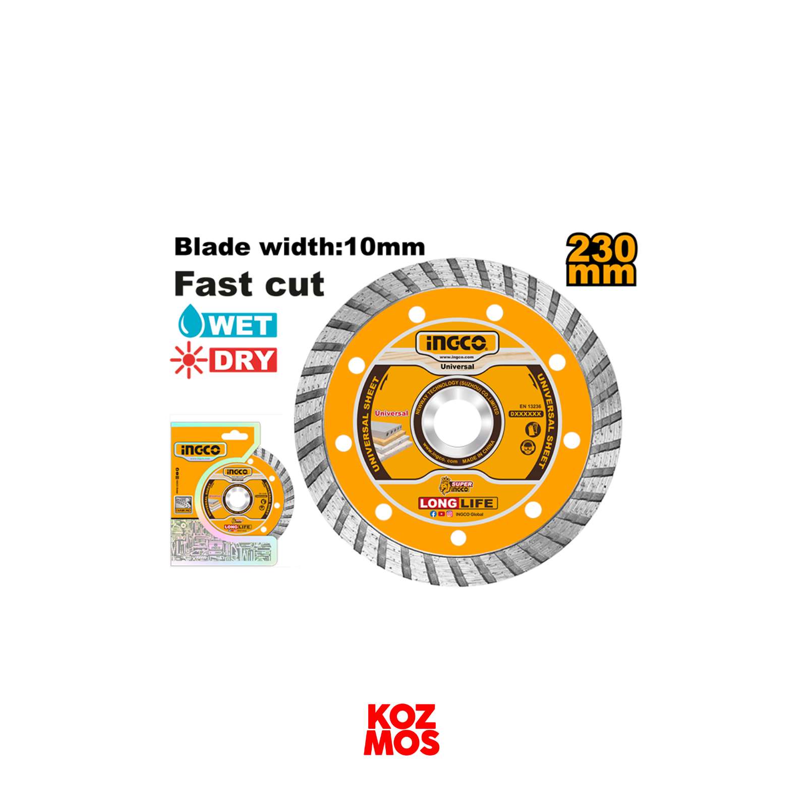 İngco dmd032302 turbo elmas kesme bıçağı 230mm islak kuru