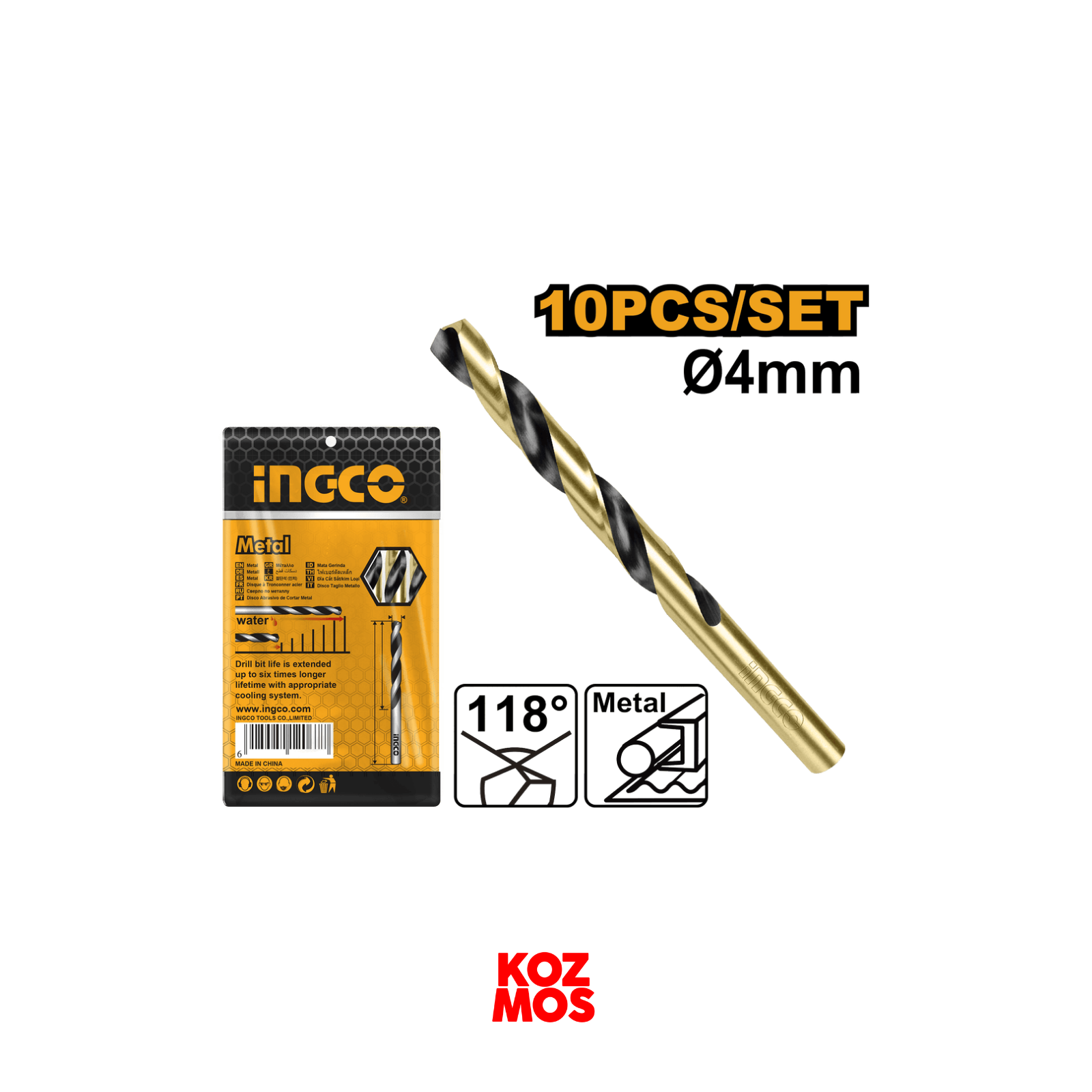 İngco dbt1100403 çelik delme ucu 4mm 10 adet